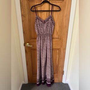 Loft Magenta And White Patterned Maxi Dress Size Large ￼